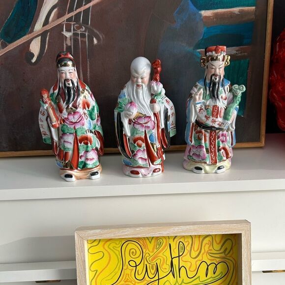 Vintage Chinese Porcelain Figurine of All three Lucky Gods - Picture 12 of 16